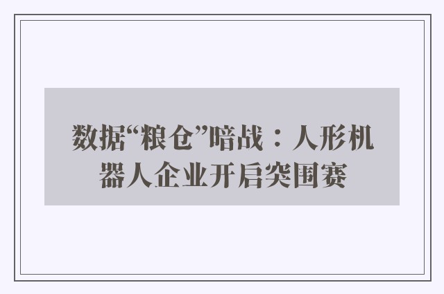 数据“粮仓”暗战：人形机器人企业开启突围赛