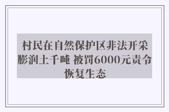 村民在自然保护区非法开采膨润土千吨 被罚6000元责令恢复生态