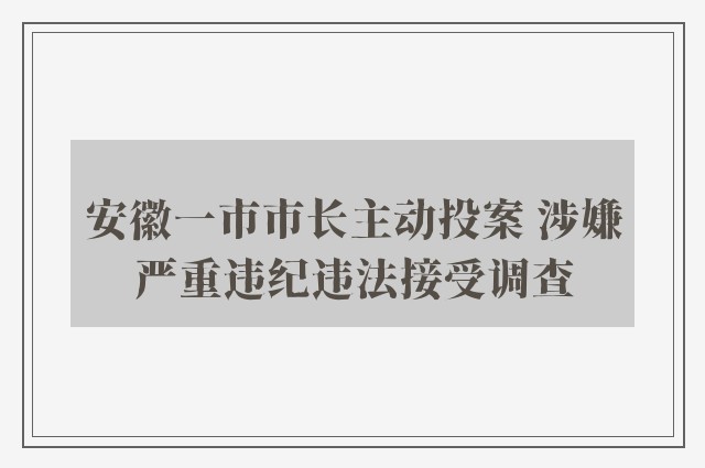 安徽一市市长主动投案 涉嫌严重违纪违法接受调查