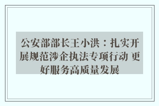 公安部部长王小洪：扎实开展规范涉企执法专项行动 更好服务高质量发展